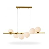 Lampadario Moderno a Sospensione 6 Sfere Vetro Ø13cm | Struttura in Metallo Oro/Grigio/Amb...