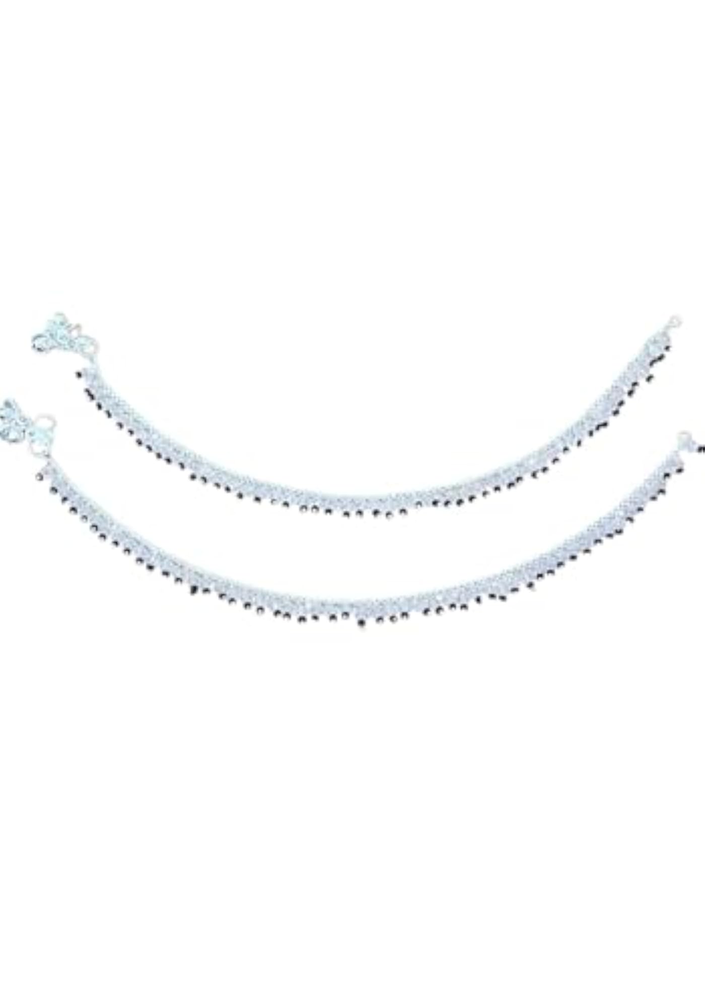 Elegant Silver-Plated Anklet Set with Black Beads