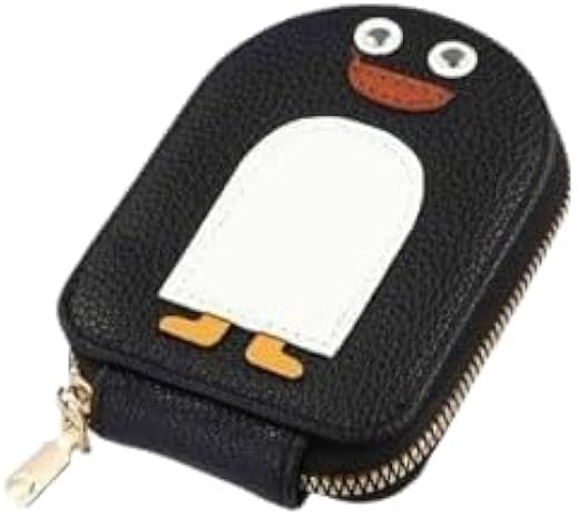 Cute Cartoon Penguin Card Holder Wallet with Zipper, Compact Mini Coin Purse with Accordion Card Slots