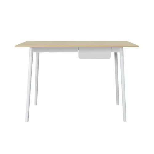 THINIA HOME - Escritorio Simplify, Madera, Sala Trabajo o Estudio, Despacho, Oficina, Dormitorio, 1 Cajón, Diseño Nórdico, Dimensiones 110x50x75cm (Largo x Ancho x Alto), Color Blanco/Natural