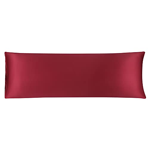 sourcing map Bolster Pillowcases 20"x60" Satin Silky Body Pillowcase for Hair and Skin, Wrinkles - Fade Free Long Pillow Cover - Wine Red