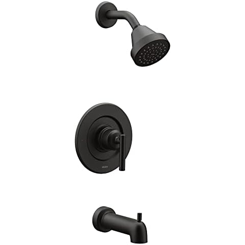 Moen Gibson Matte Black Pressure Balancing Eco-Performance Modern Tub and Shower Trim, Featuring Single Function Shower Head, Shower Handle, and Tub Spout (Posi-Temp Valve Required), T2903EPBL Cover