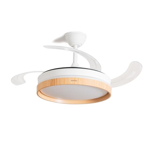 InnovaGoods® Ventilador de Techo con Aspas Retráctiles y Luz LED 72 W, 6 Velocidades, Temporizador, 3 Tipos de Luz, Mando a Distancia, Ø49-104 cm, Silencioso, Función Verano-Invierno. Madera