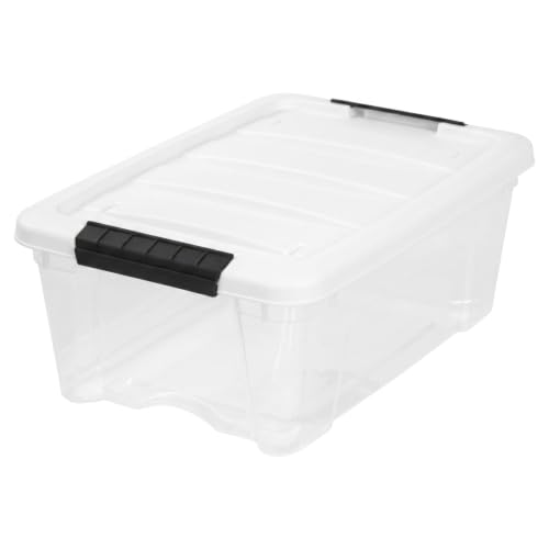 Image of IRIS USA 13 Qt Storage Bins with Lids, 6 Pack, Clear /White | Compact storage for shoes, crafts, office supplies, personal items, closet organization, and small-space storage.