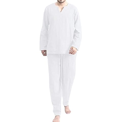 Men's Lightweight Long Sleeve Linen Pajamas Set Cover