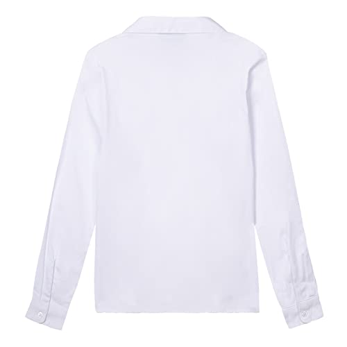 Image of LittleSpring Girls Long Sleeve Uniform Shirts Peter Pan Collar Poplin Blouse