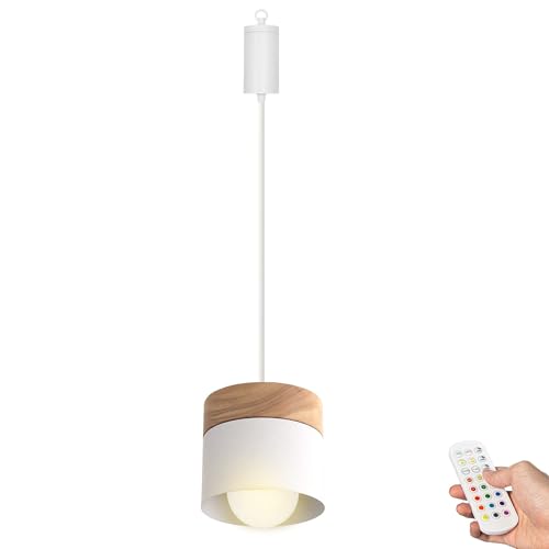 FSLiving Lampada a sospensione dimmerabile con batteria interna, moderna lampada a sospensione in metallo, a batteria, senza alimentazione elettrica, per cucina, comodino, caffè, bianco