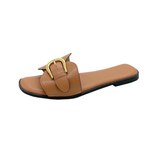 HBJWOV Wearing External Sandals Women S Scalp Buckle Casual Flat Bottomed Beach Slippers