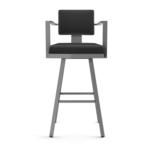 Image of Amisco Akers 26 in. Swivel Counter Stool - Black Faux Leather /Grey Metal