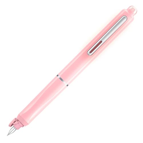Image of GOLD LEAF 0.38mm Retractable Fountain Pen - Blue Ink, Plastic Body - Leak-Proof Writing Pen with 5 Refill Cartridges Included (light Pink)