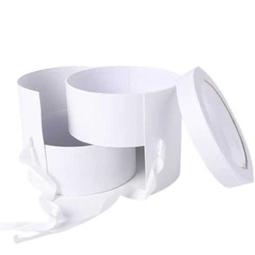 Image of Oasis Paper Gift Box Round Shape Two Tier Empty, Decorative, Reusable, Multipurpose Birthday, Anniversary, Wedding, Return Gifts Hamper Packaging (Set of 1) White