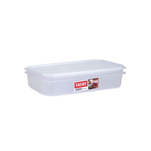 Tatay Tupper Hermético 2,1L Top Flex | Tapa a Presión | Recipientes Herméticos Para Alimentos | Apto Microondas, Lavavajillas, Nevera, Congelador | Plástico Libre de BPA | 28,5x18,5x6 cm, Blanco