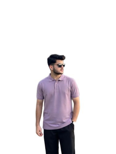 Image of MAYKR Men's Lavender Button Neck Regular Wear Polo Collar T-Shirt