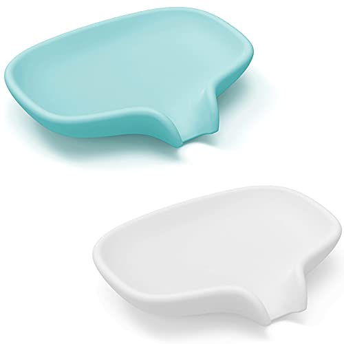 Lot de 2 Porte-savons en Silicone Auto-drainant Boîte à Savon Douche Porte-savons Salle de Bain Cuisine Éponge