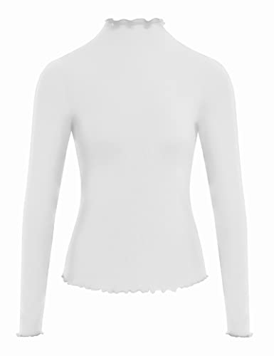 WOWENY Langarm Oberteil Damen Rollkragen Spitzen Gerippt Pullover elegant sexy top Shirt Basic Tops,Weiß,XL Cover