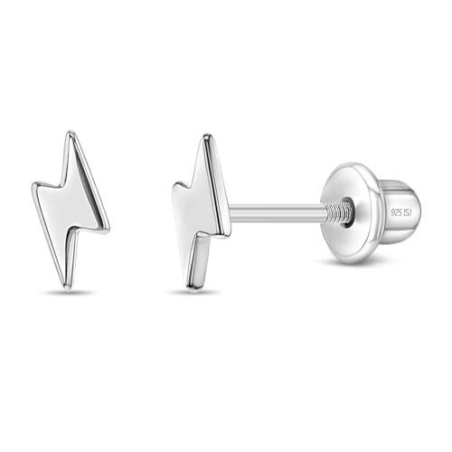 Pendientes de plata 925 pulida con forma de perno para niñas y adolescentes
