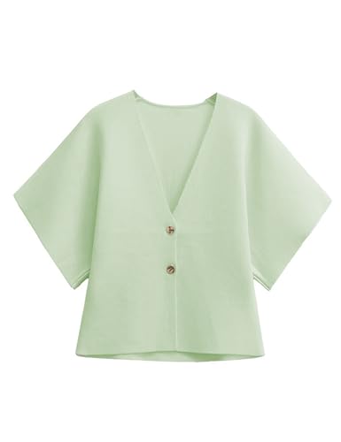 Image of Wanzetaly Womens Oversized Cardigans Short Sleeve Lightweight Button V Neck Casual Knit Sweater Outerwear