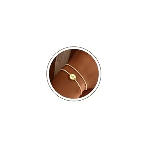 MONOZO Gold Initial Bracelets for Women Girls Jewelry Gifts – Dainty 14K Gold Plated Layered Beaded Letter Bracelet 26 Alphabet Disc Monogram Initial Bracelets Birthday Gifts for Women Girls Teens