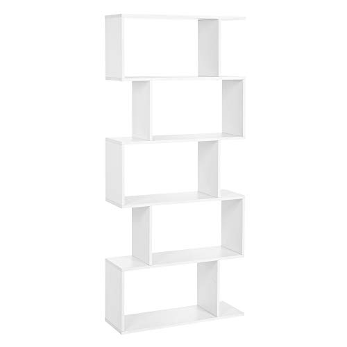 VASAGLE Wooden Bookcase, Display Shelf and Room Divider, Freestanding Decorative Storage Shelving, 5-Tier Bookshelf, White White 5-Tier Bookshelf