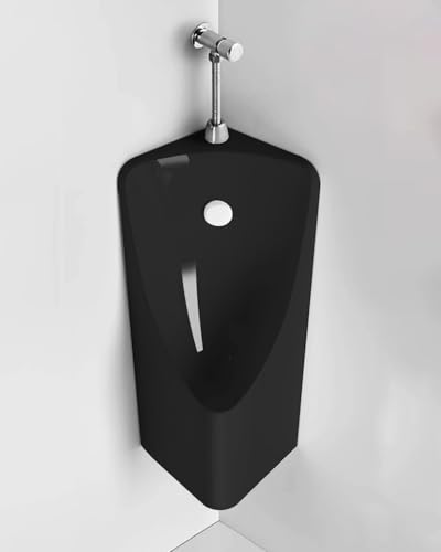 Urinario de Pared para Hombre Esquina para Masculinos, Urinario de Cerámica para Hombre con Válvula de Descarga Manual, Inodoro Masculino con Descarga(Black)