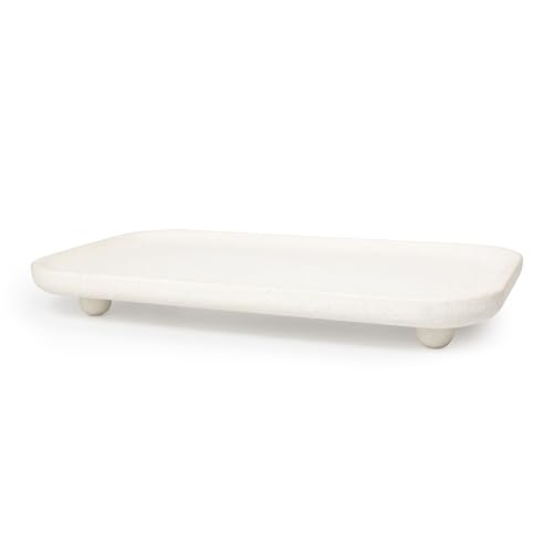 Travertine Marble Footed Tray in White Marble or Silver Travertine Available in Two Sizes. (White Large)