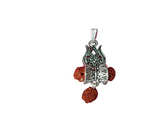 HijetSilver Oxodized Om Damru Rudraksha Shiva Trishul Pendant For Boys And Men's Or Women's For Good Luck Good Wealth Blessings