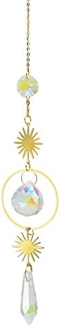 Crystal Glass Sun Catchers Wind Chimes,Hanging Gold Sun Moon Crystal Pendant Interior Decoration Glass Sun Catchers for Windows Garden Car Decoration Gift (Gold)