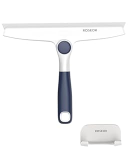 ROSEOK All-Purpose Silicone Squeegee for Shower Glass with Adhesive Hook, Pivoting Head, 10 Inch, Navy Blue, 1 Pack