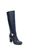 ANN CREEK Women's 'Kaunay' Buckle Strap Knee-High Boots Womens Navy Blue Tall Cowboy Round Toe Dress Boots Chunky Heel Wide Calf Zipper Riding Boots Navy 9