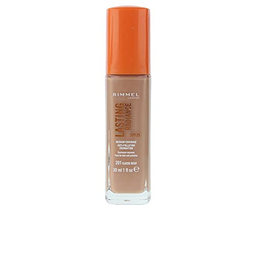 Rimmel Lasting Radiance Medium Coverage Anti Pollution Foundation, SPF 25, 201 Classic Beige (Rimmel Wake Me Up Foundation Upgrade)