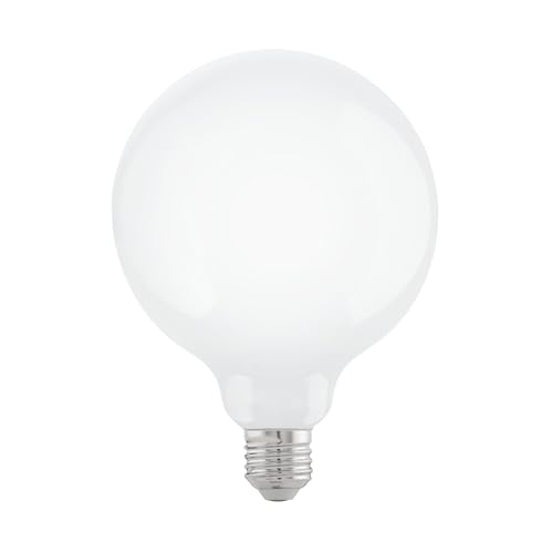 Eglo Lampe LED E27 dimmable, ampoule globe en verre opaque, 7,5 watts (correspond à 60 watts), 806 lumens, blanc chaud, 2700 Kelvin, blanc opale, G125, Ø...