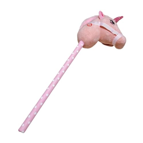 Caballo de juguete de palo de peluche rosa con algodón PP para juego infantil 6