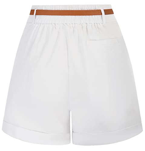 Belle Poque Women Bermuda Shorts Elastic Waist Wide Leg Shorts with Pockets & Belts2