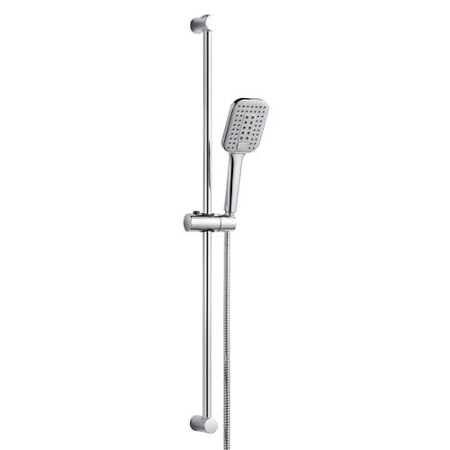 OFFO Drabina prysznicowa 80 cm, drążek prysznicowy z głowicą prysznicową, drążek prysznicowy z głowicą prysznicową i kwadratową głowicą prysznicową z 3 rodzajami strumienia i elastycznością 1,6 m