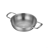 Paella-Pfanne aus Edelstahl mit doppeltem Griff, flacher Boden, Kochtopf für Herd und Ofen, Induktions-kompatibel, spanischer Reiskocher, großer Eintopf für Profis (silberfarben, 20 cm)