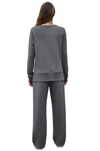 Image of OFEEFAN Women's 2 Piece Lounge Set Travel Airport Outfits Side Slit Tracksuit Wide Leg Loungewear Baggy Comfy Sweatsuit S-3XL