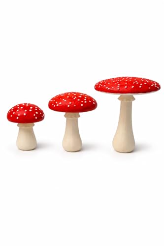 Danevos - Dekoratives Fliegenpilz Set 3er handbemalt Gartendeko für Innen- & Außenbereich aus PETG abnehmbare Metallspieße inklusive 7/9/10 cm