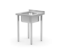 HENDI Spültisch, freistehend, mit Spülbecken Zentriert, Aufkantung, höhenverstellbaren Füßen, verschraubte Konstruktion, Küchenspüle, Spüle, Waschbecken, Waschtisch, 600x600x(H)850mm, Edelstahl