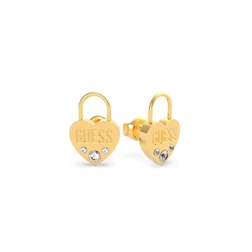 Guess Earrings Lock Me Up Ube20055 Stainless Steel Gold Plated Swarovski Crystal Heart Lock