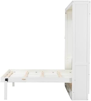 Merax Modern Full Size Murphy Bed with 2 Drawers, Space Saving Wall Bed Foldable into Wardrobe, Solid Pine Wood Frame, No Box Spring Needed, Beige