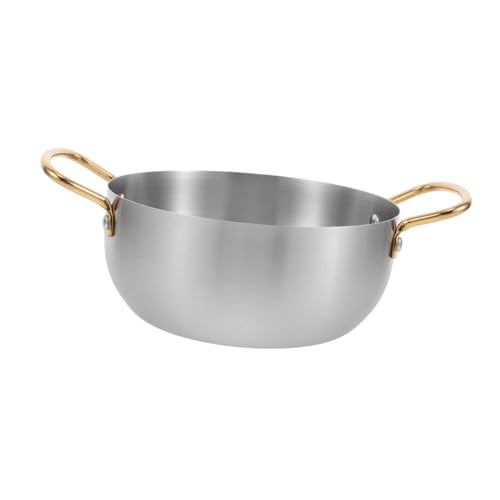 Amosfun Bote de cocción de doble oreja olla de fideos instantáneos de acero inoxidable ollas de sopa olla de estofado de pollo ollas para cocinar large pot Olla de sopa para el hogar Plata