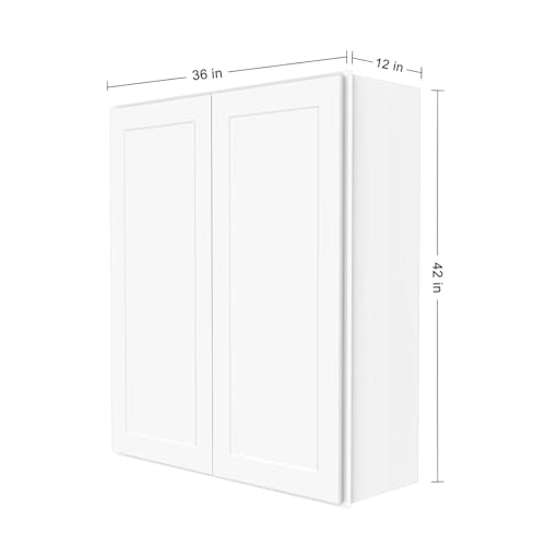 Image of Furinno Shaker 2 Doors 3 Shelves Wall Kitchen Cabinet, Ready to Assemble, 12 D x 36 W x 42 H, White