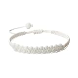 Pulseras de cuentas de piedra Natural de 4mm, brazaletes trenzados ajustables hechos a mano, adecuados for mujeres, cuerda hecha a mano, regalo de amistad de cumpleaños(Adjustable Size_All White)