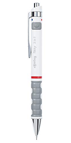 rOtring Tikky 3-in-1 Multipen Ballpoint Pen and Mechanical Pencil, 0.7 mm, White (1904452)