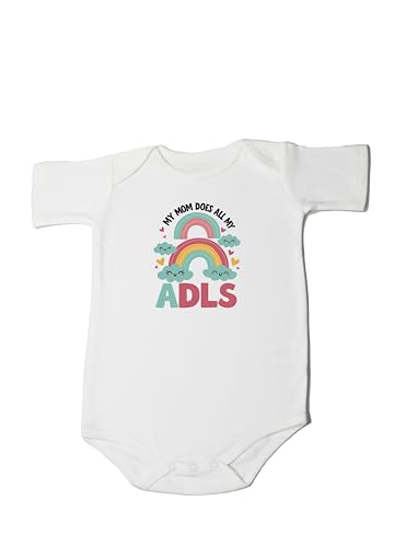 Cute Baby Printed Romper Mom Does All My ADLs Personalized Baby Funny Bodysuit Baby Shower Caring Mom Sweatshirt (Rainbow-Short Sleeve Romper, 0-6 Months)