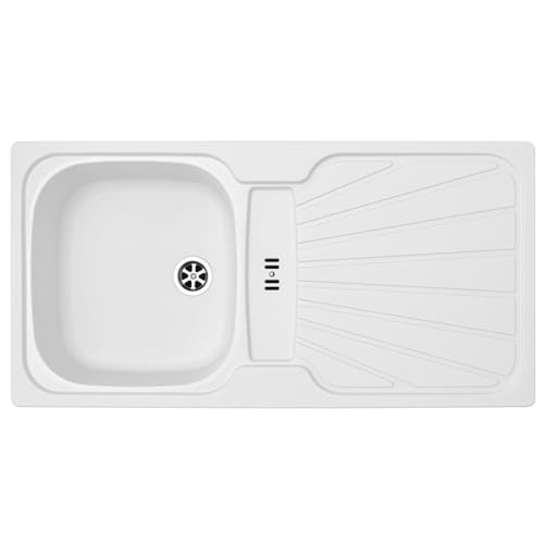 Liquida CMP5WH 1.0 Bowl Reversible Inset White Kitchen Sink with Waste Kit