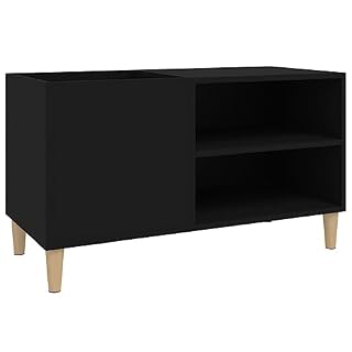 JUNZAI Armoire à disques noir 84,5x38x48 cm bois d'ingénierie,Meuble Platine Vinyle,Porte Vinyle,Rangement Vinyle – Image 3