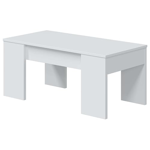 Habitdesign Mesa de Centro Elevable, Mesita de Salón o Comedor, Modelo LC, Acabado en Color Blanco Artik, Medidas: 100 cm (Ancho) x 50 cm (Fondo) x 45-56 cm (Alto)