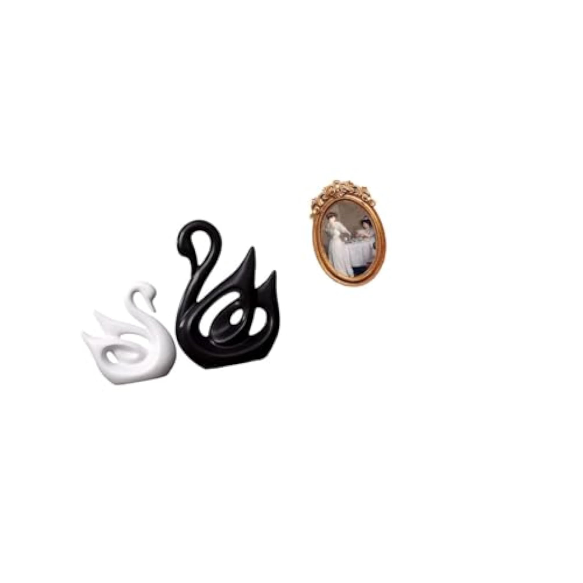 Porcelain Swan Couple Figurines with Photo Frame