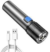 K31 LED Rechargeable USB Flashlight connected to a USB charging cable